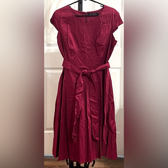 Dress Tells Dresses & Skirts - 🍷 Vintage Charm – Dress Tells Deep Wine Red Fit & Flare Dress (XL)
